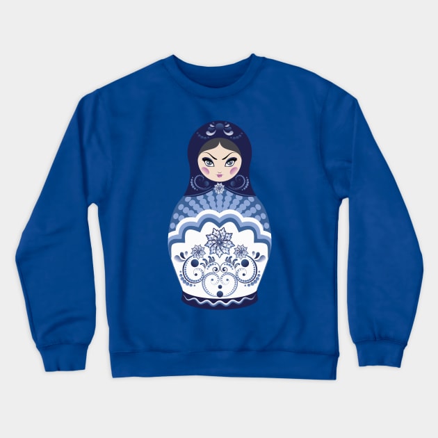 Blue Matryoshka Doll Crewneck Sweatshirt by AnnArtshock